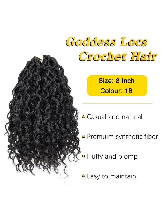ايجو شعر كروشيه بطول 8 بوصات للنساء ذوات البشرة السمراء، 7 عبوات من شعر كروشيه Goddess Locs مع أطراف مجعدة، شعر قصير مُجهز مسبقًا على شكل حلقات صناعية (8 بوصات، 1B) - Image 2